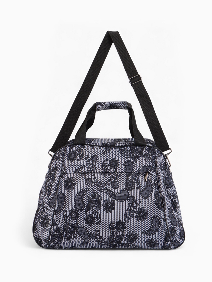 Сумка дорожная на молнии, 2 наружных кармана, длинный ремень, белый/чёрный