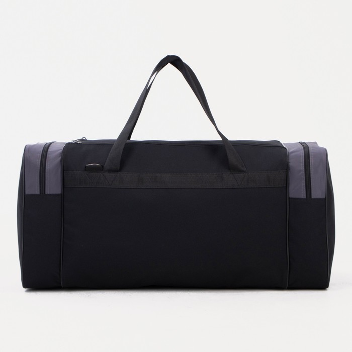 Сумка дорожная на молнии, 3 наружных кармана, длинный ремень, чёрная, серая