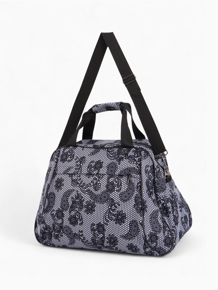 Сумка дорожная на молнии, 2 наружных кармана, длинный ремень, белый/чёрный