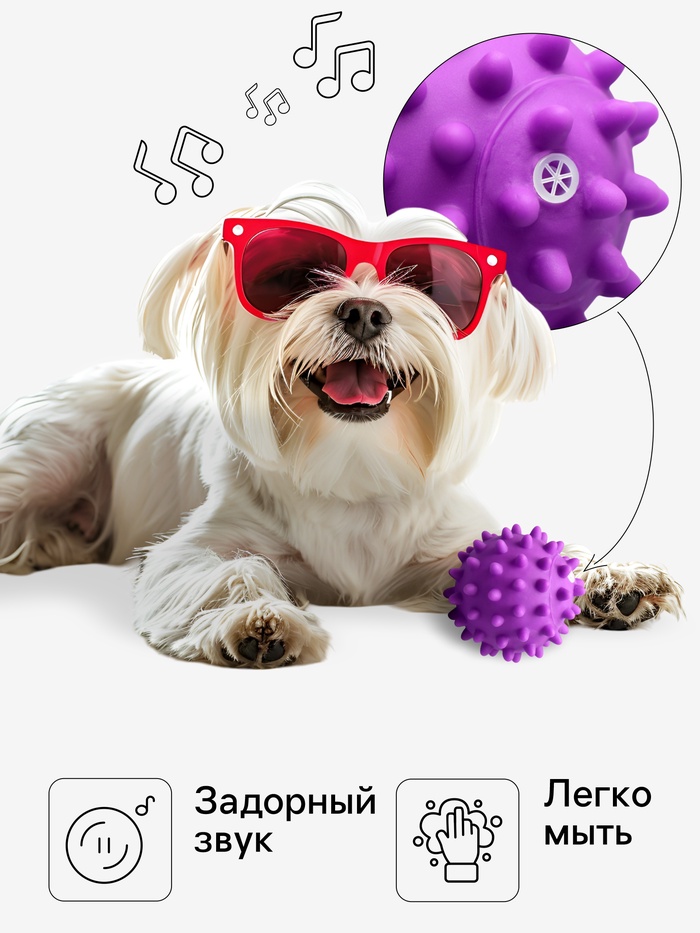 Игрушка пищащая «Колючий шар» для собак, 9 см, фиолетовая