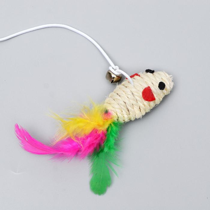 Дразнилка-удочка «Мышь из сизаля», микс цветов