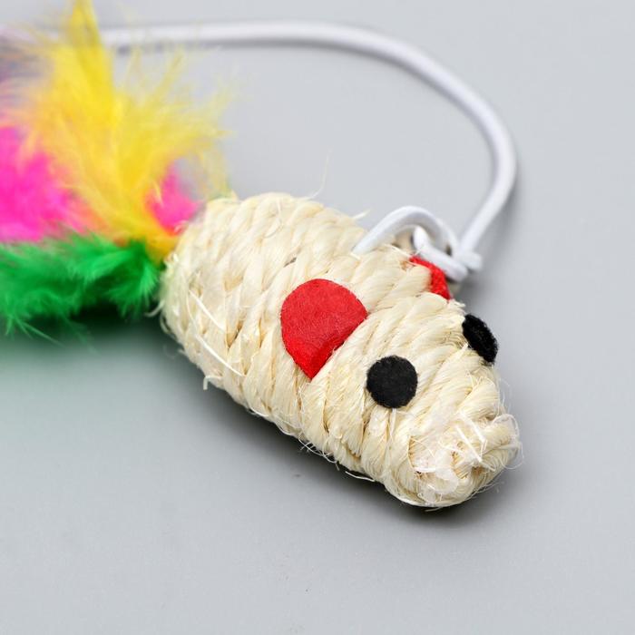 Дразнилка-удочка «Мышь из сизаля», микс цветов