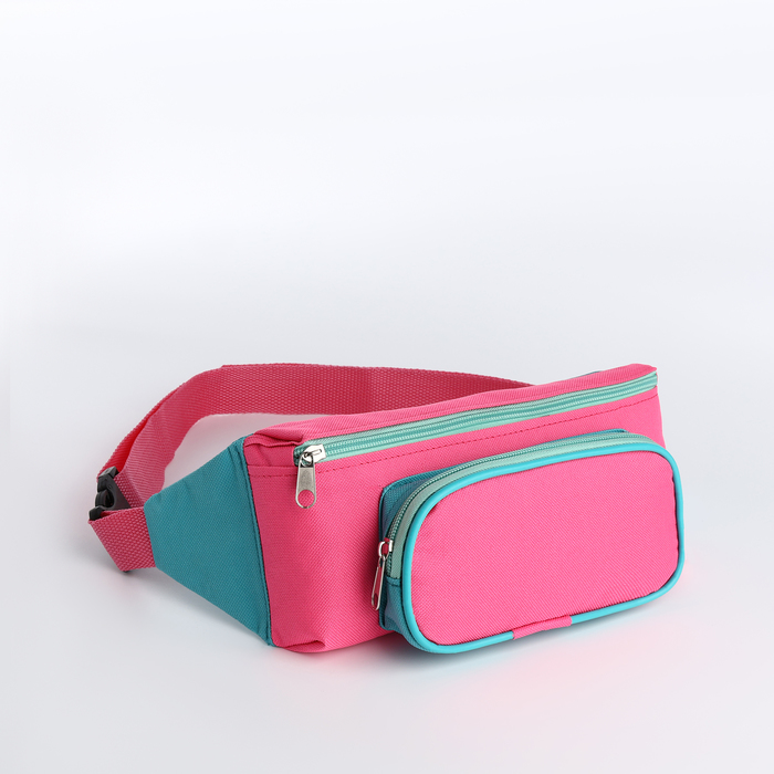 Поясная сумка на молнии, наружный карман, розовая, бирюзовая