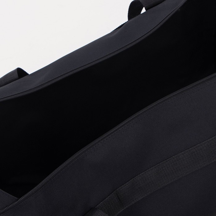 Сумка дорожная на молнии, 3 наружных кармана, длинный ремень, чёрная, серая