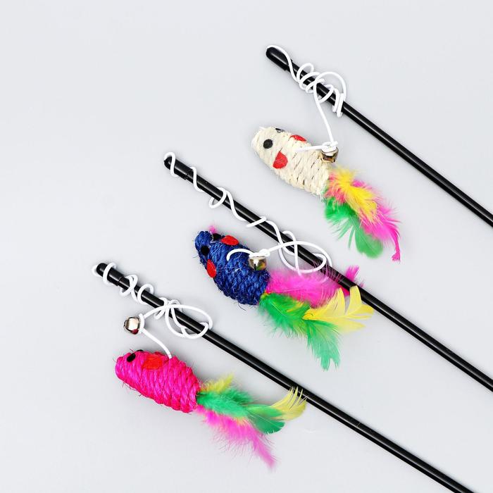 Дразнилка-удочка «Мышь из сизаля», микс цветов