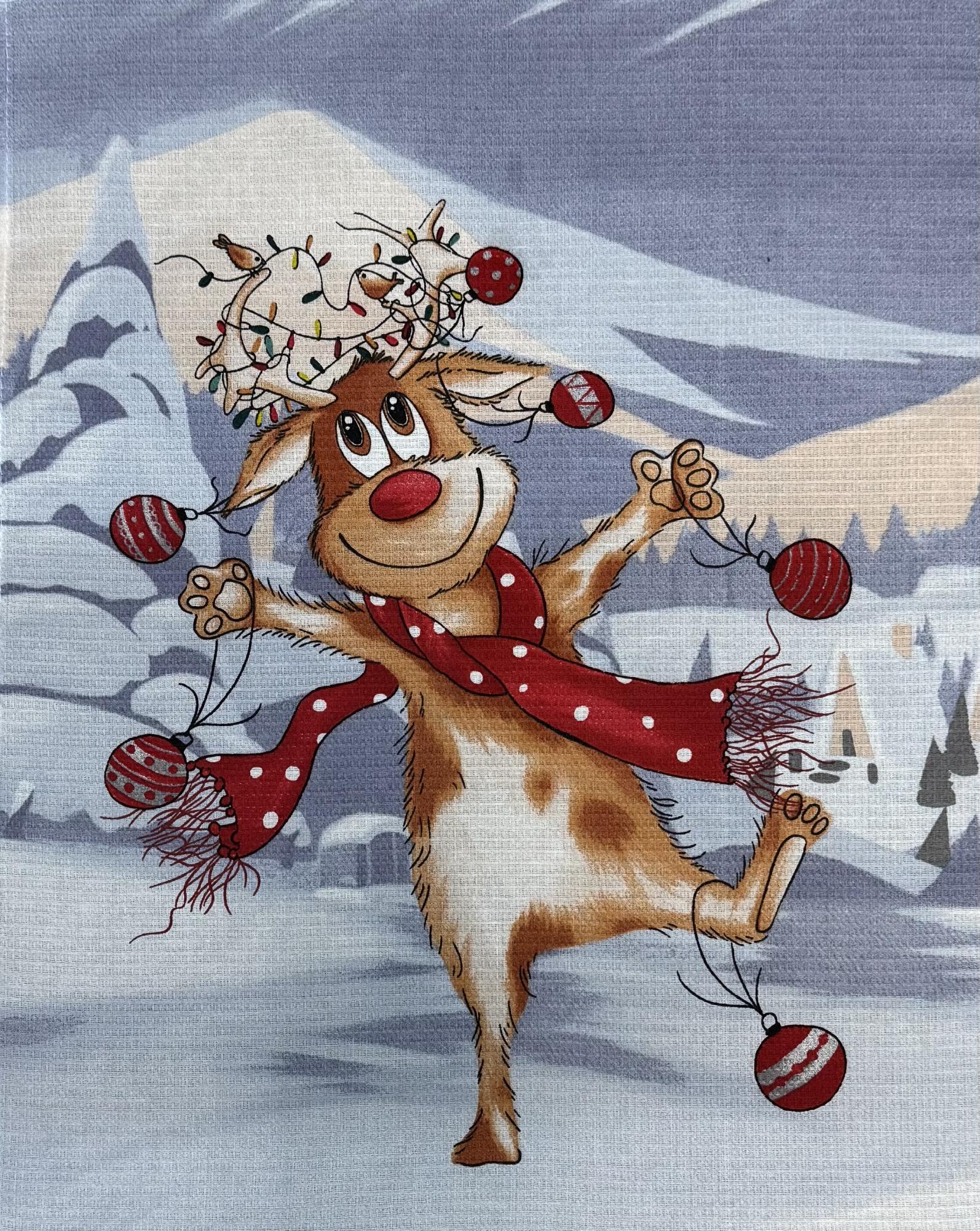 Полотенце вафельное 29384 НОВОГОДНИЕ КАНИКУЛЫ - олень р-р 50х60