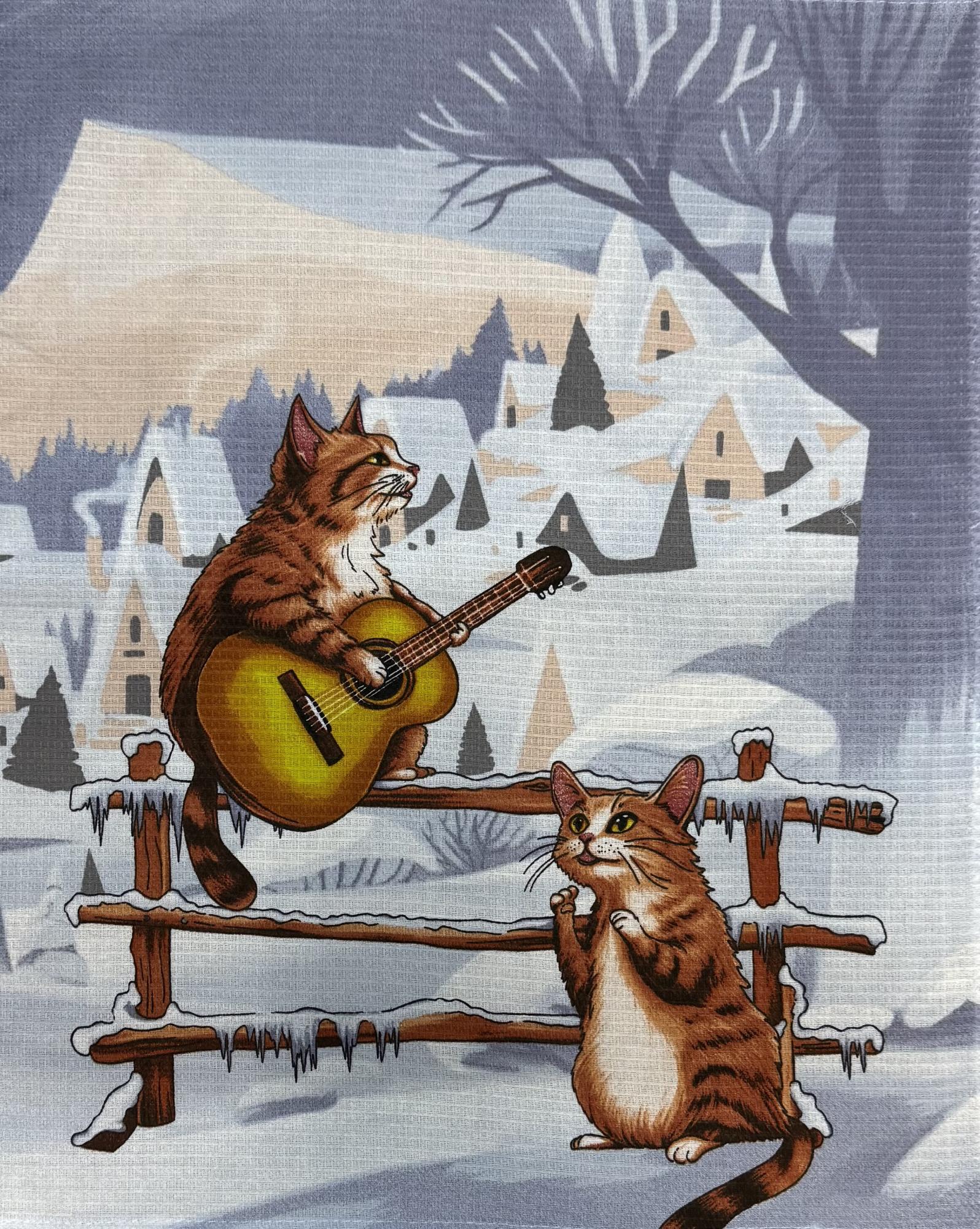 Полотенце вафельное 29384 НОВОГОДНИЕ КАНИКУЛЫ - котики р-р 50х60