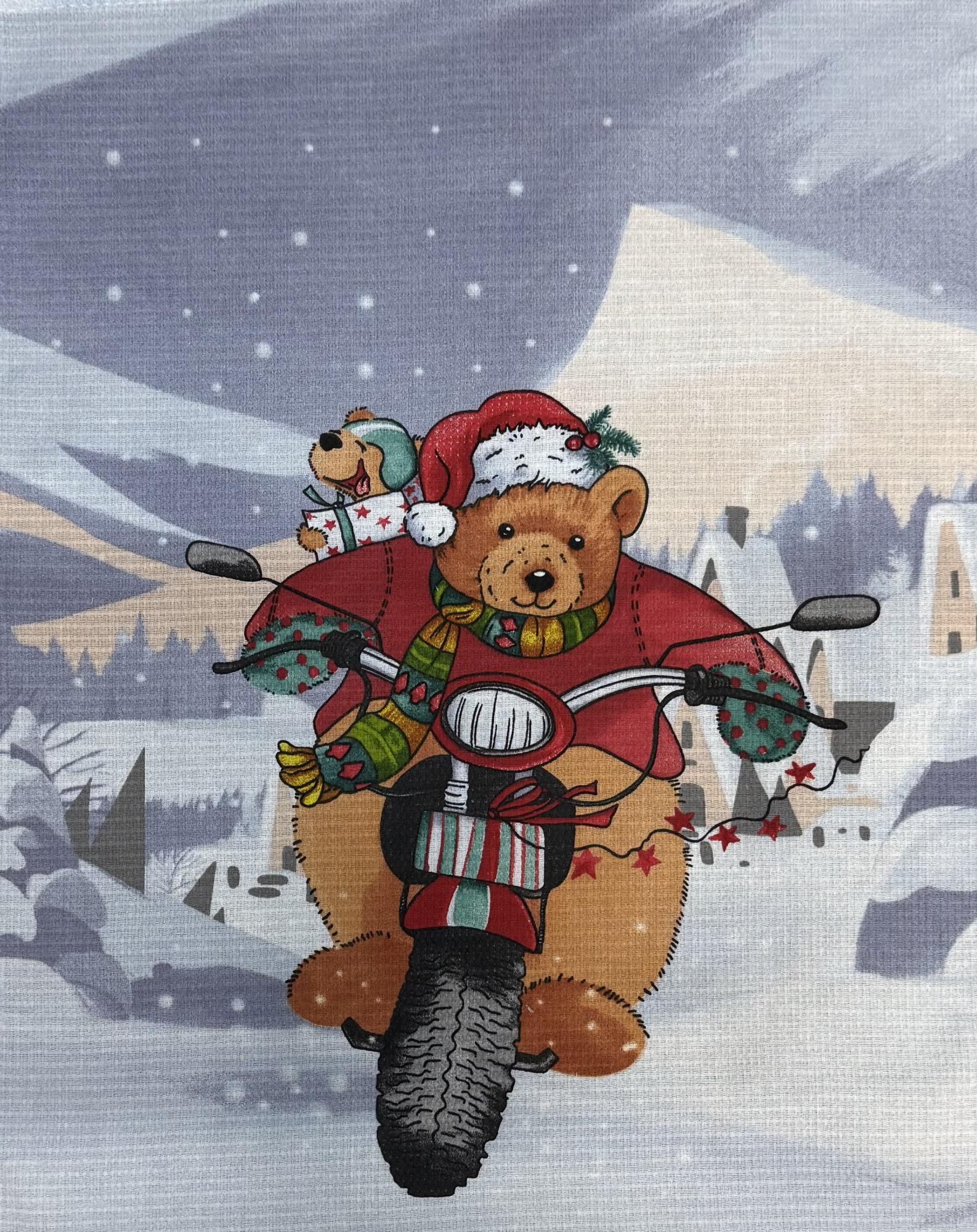 Полотенце вафельное 29384 НОВОГОДНИЕ КАНИКУЛЫ - медведь р-р 50х60