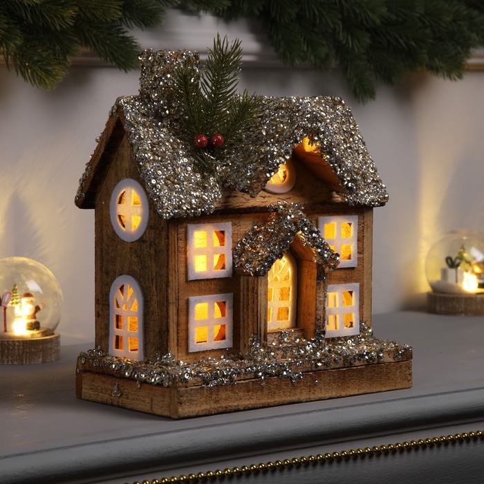 Фигура деревянная «Изба», 26×23×12 см, 5 LED, батарейки AAx2 (не в комплекте), свечение теплое белое