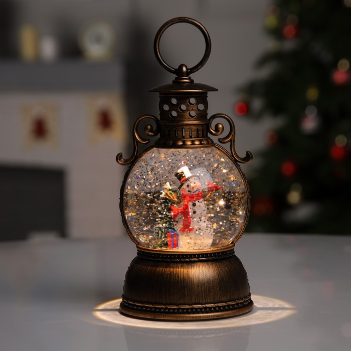 Светодиодная фигура «Фонарь со снеговиком» 11×19×11 см, пластик, батарейки ААх3 (не в комплекте), USB, свечение тёплое белое