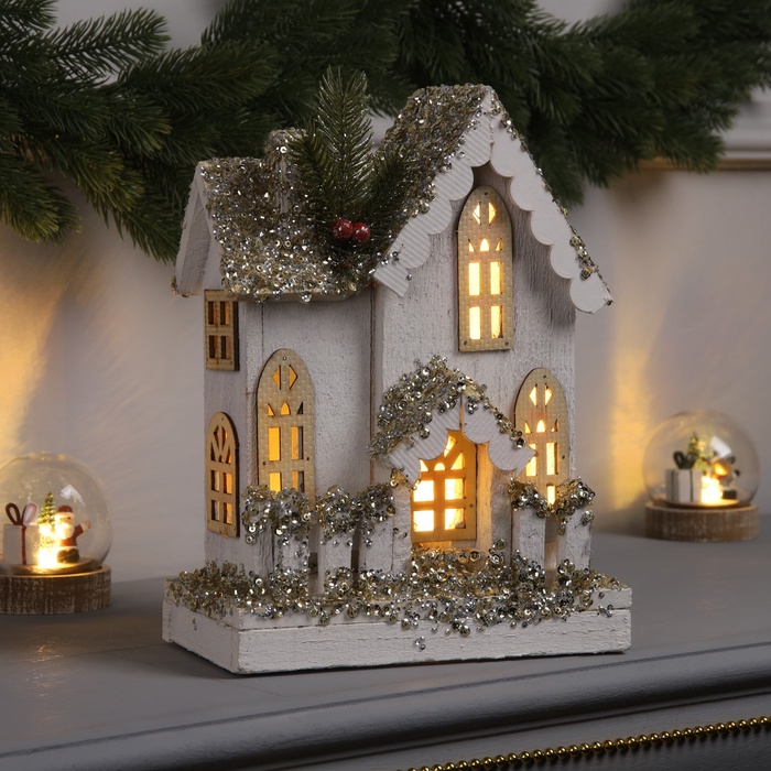 Фигура деревянная «Хижина», 28×21×11 см, 5 LED, батарейки AAx2 (не в комплекте), свечение теплое белое