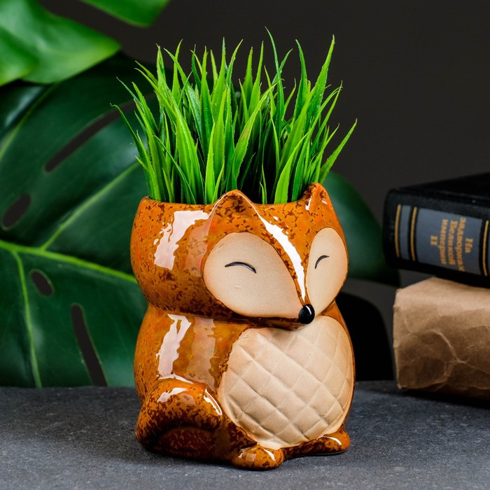 Горшок для цветов «Лисичка рыжая» керамический, 300 мл, 8×7.5×9.5 см, оранжевый