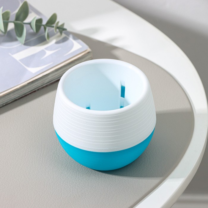 Горшок для цветов с поддоном «Япония», 125 мл, d=8 см, h=6.5 см, белый-бирюзовый
