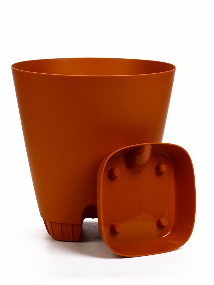 Горшок для цветов «Гранд», 15 л, d=29.5 см, h=31 см, пластиковый, с прикорневым поливом, коричневый