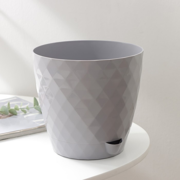 Горшок для цветов, с прикорневым поливом «Румба», 3 л, d=18 см, h=17 см, пластик, с поддоном, серый