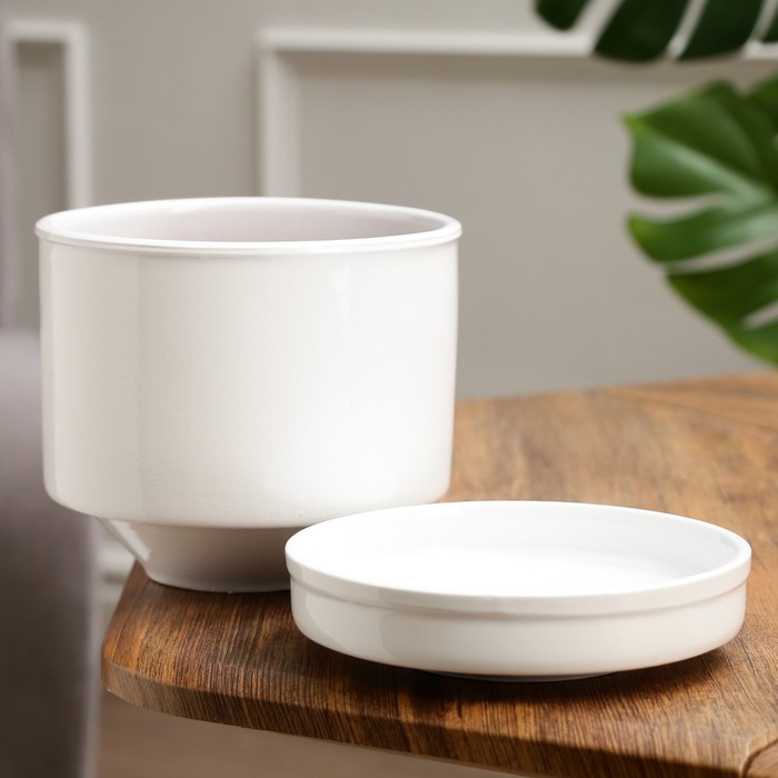 Горшок для цветов «Афродита», керамический, с поддоном, 1.7 л, белый