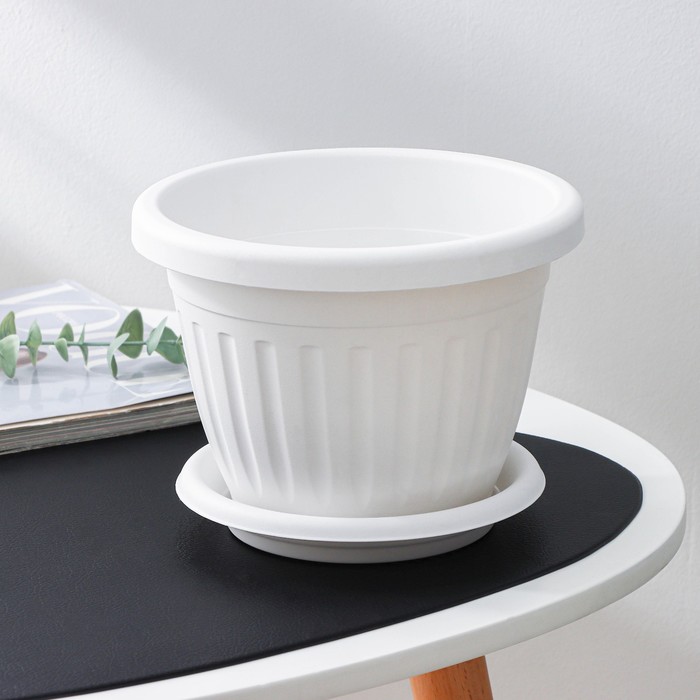Горшок для цветов с поддоном «Сильвер ЭКО», 1.9 л, d=18 см, пластиковый, белый