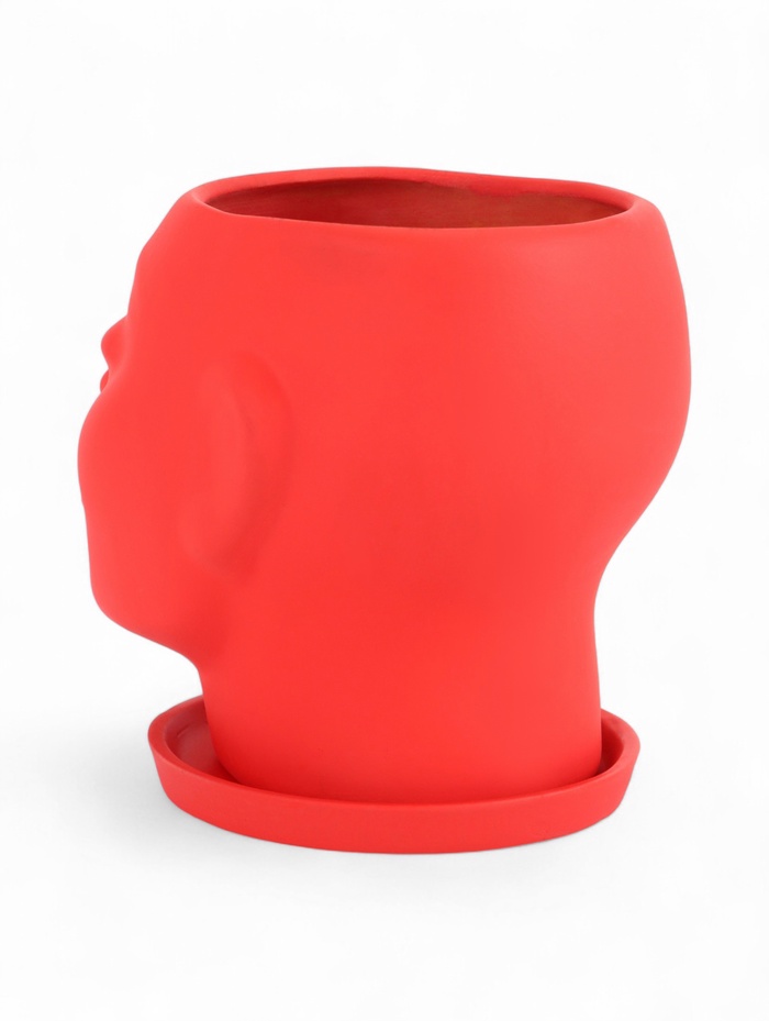 Декоративный горшок для цветов «Голова», 1.3 л, 16×16×14 см, керамический, с поддоном, красный
