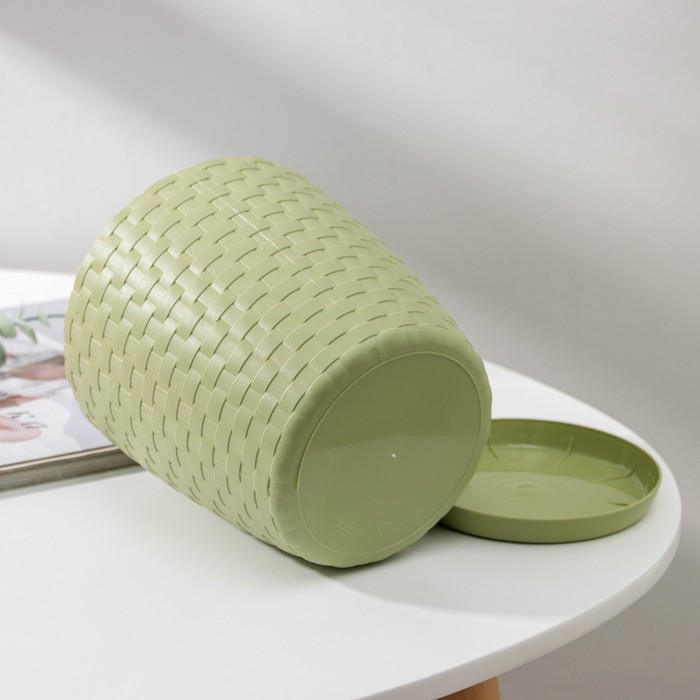 Горшок для цветов с поддоном «Ротанг», 2 л, d=15 см, h=14 см, пластиковый, оливковый