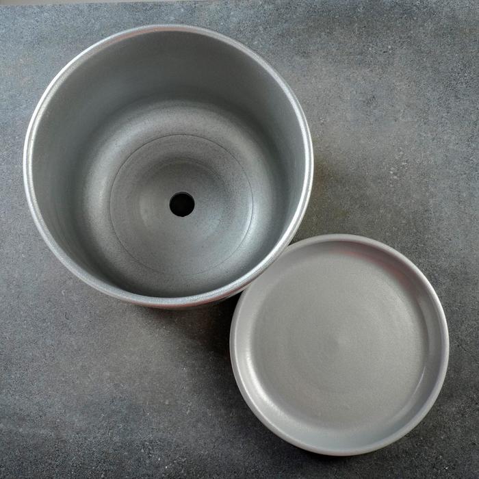 Горшок для цветов «Металлик №6», керамический, с поддоном, 10.5 л, d=26 см, серый