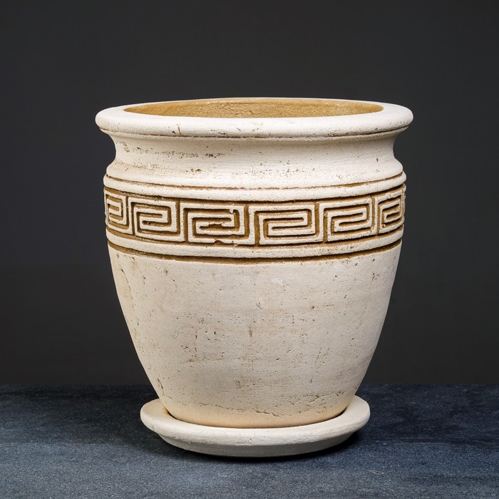 Горшок для цветов «Веста», 10 л, d=29 см, h=30 см, керамика, с поддоном, бежевый