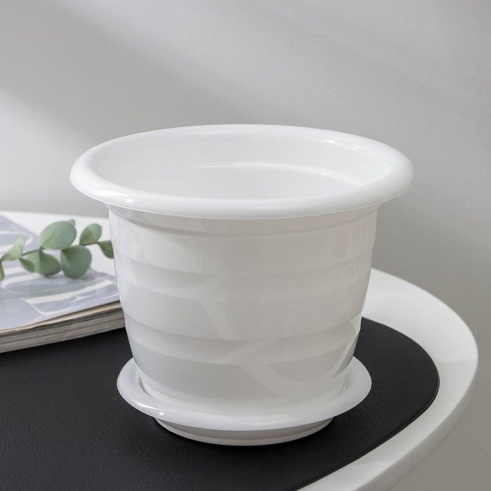 Горшок для цветов с поддоном «Виола», 1 л, пластиковый, белый