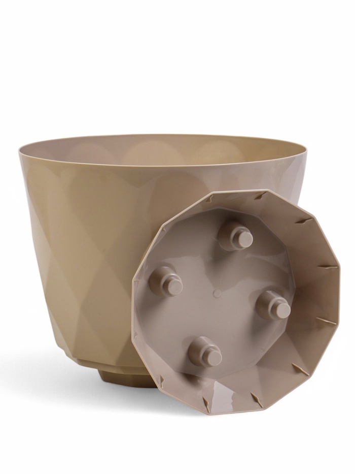 Горшок для цветов с поддоном Laurel, 9.3 л, d=27.7 см, h=22.5 см, пластиковый, бежевый