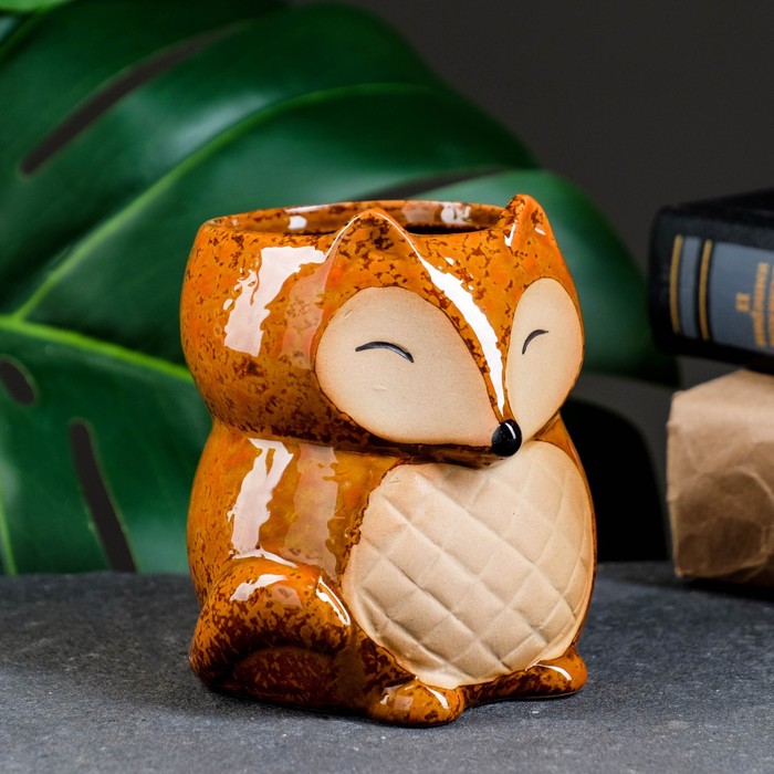 Горшок для цветов «Лисичка рыжая» керамический, 300 мл, 8×7.5×9.5 см, оранжевый