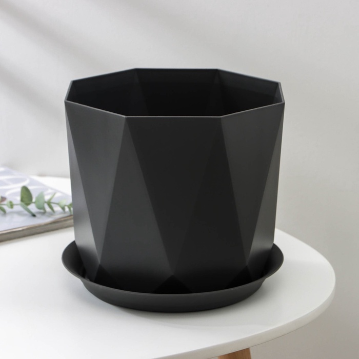 Горшок для цветов с поддоном «Призма», 4.7 л, пластиковый, графитовый
