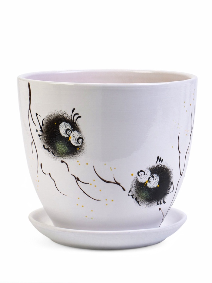 Горшок для цветов «Птички», керамика, с поддоном, набор 4 шт.: 400 мл, 1 л, 2.5 л, 5 л