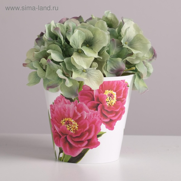 Кашпо для цветов «Пионы», 800 мл, d=12 см, h=11 см, пластиковое