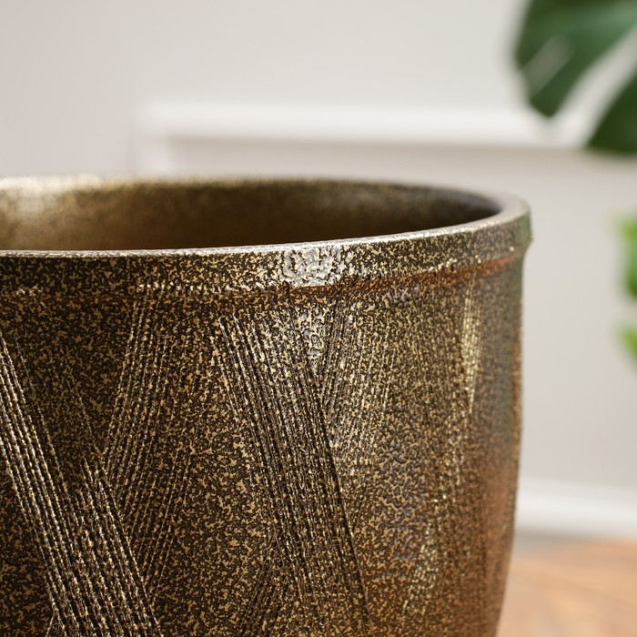 Горшок для цветов «Греция», керамический, с поддоном, 5 л, цвет тёмное золото