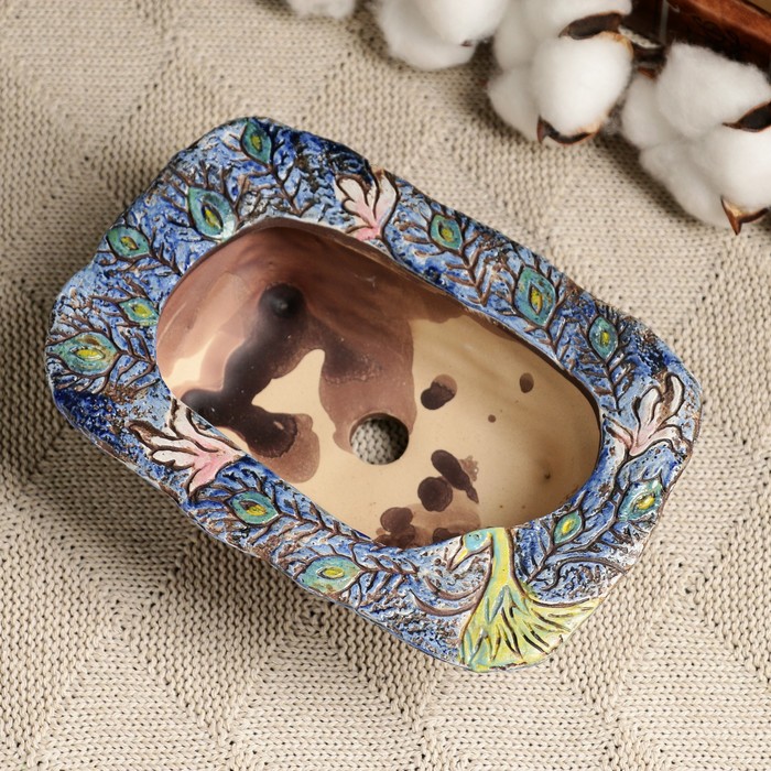 Декоративный горшок - бонсайница для кактусов и суккулентов, 200 мл, 16.5×11.5×5 см, керамический