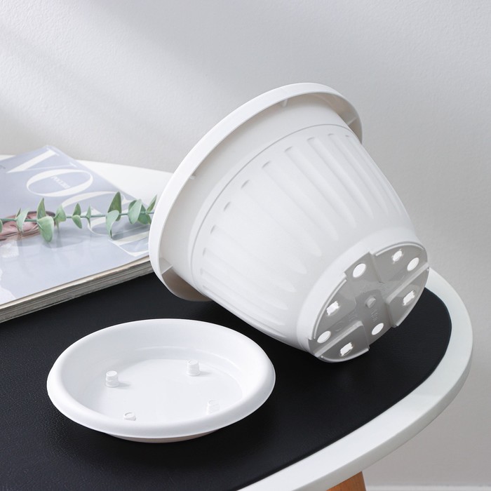 Горшок для цветов с поддоном «Сильвер ЭКО», 1.9 л, d=18 см, пластиковый, белый