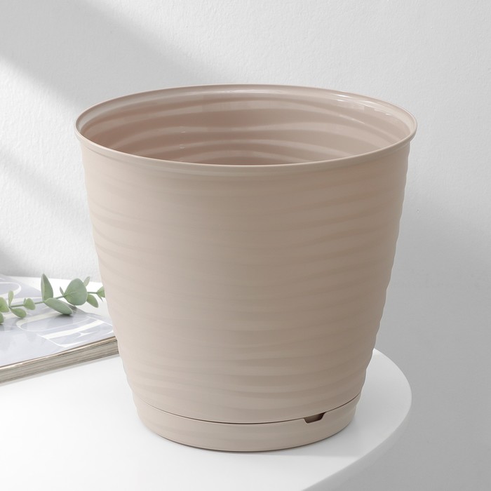 Горшок для цветов с поддоном Saffron, 5.4 л, d=22.4 см, h=20.5 см, пластиковый, бежевый