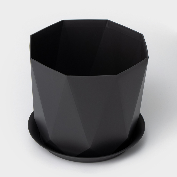 Горшок для цветов с поддоном «Призма», 4.7 л, пластиковый, графитовый