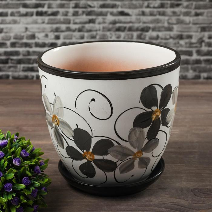 Горшок для цветов «Фиалка», 2.5 л, d=19 см, h=18 см, керамический, с поддоном