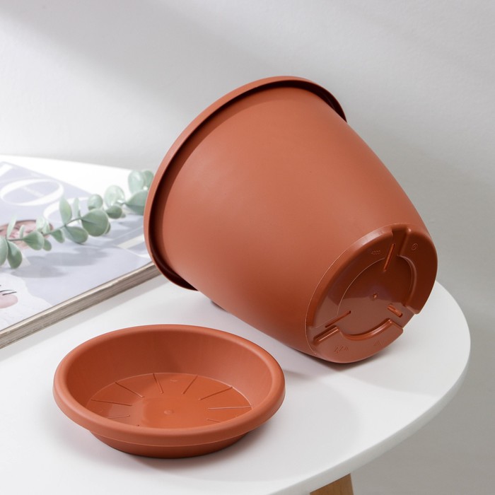 Горшок для цветов с поддоном «Афина», 2.2 л, пластиковый, коричневый