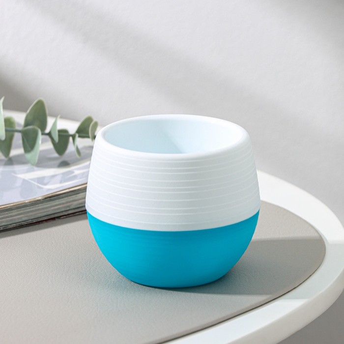 Горшок для цветов с поддоном «Япония», 125 мл, d=8 см, h=6.5 см, белый-бирюзовый