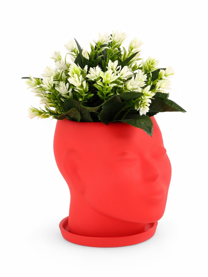 Декоративный горшок для цветов «Голова», 1.3 л, 16×16×14 см, керамический, с поддоном, красный