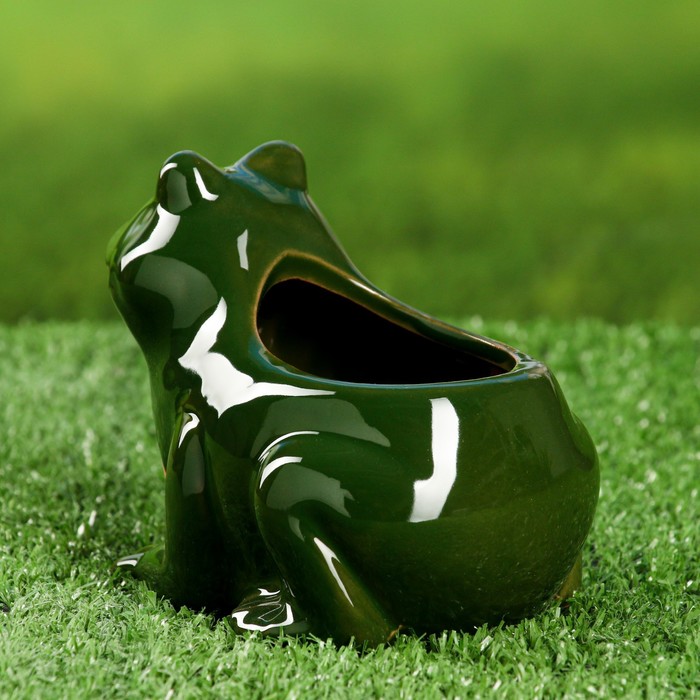 Горшок «Лягушка» керамический, 250 мл, 12×10×9 см, зелёный