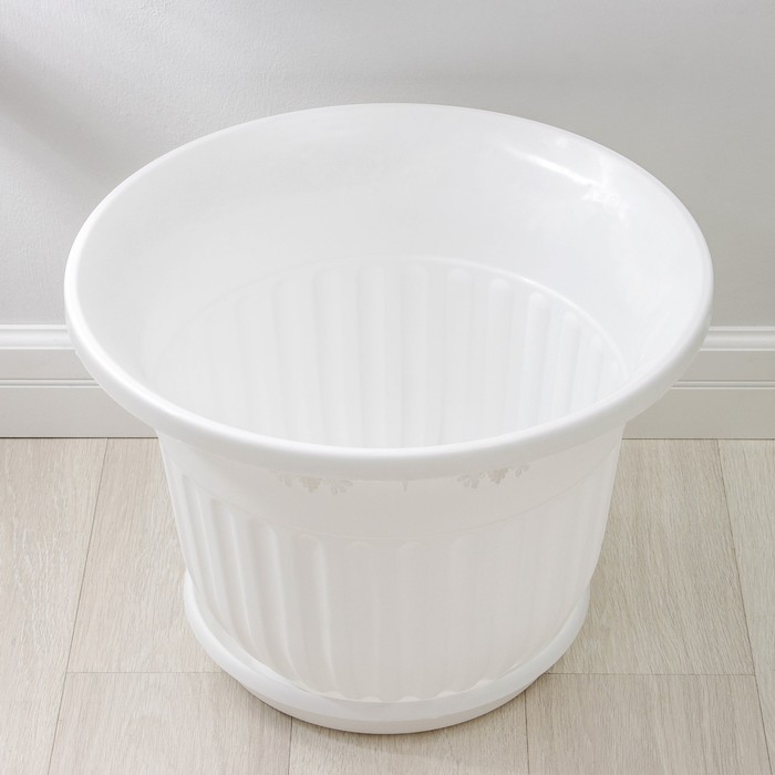 Горшок для цветов с поддоном «Лозанна», 40 л, пластиковый, белый