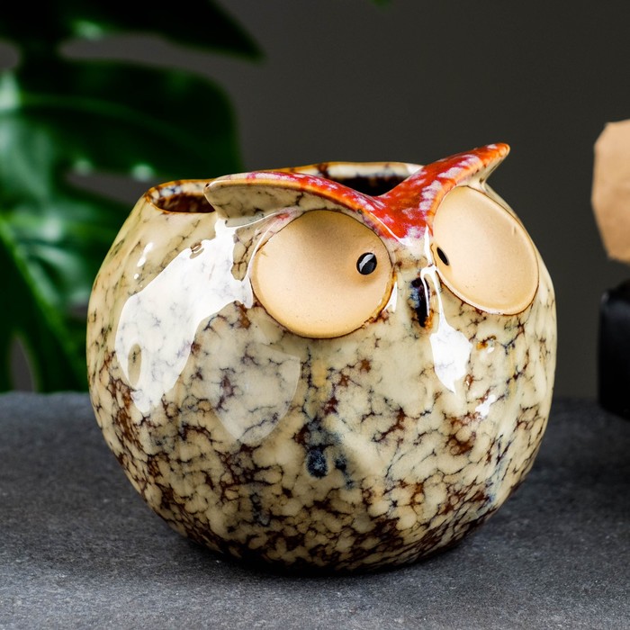 Горшок для цветов «Совёнок», 550 мл, 11×11.5×10 см, керамика, бежевый