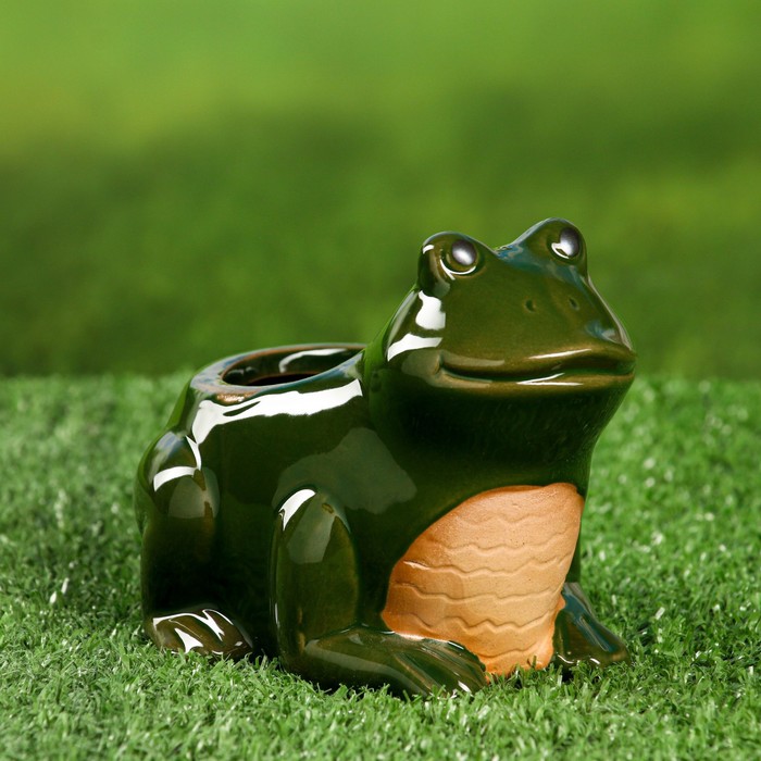 Горшок «Лягушка» керамический, 250 мл, 12×10×9 см, зелёный