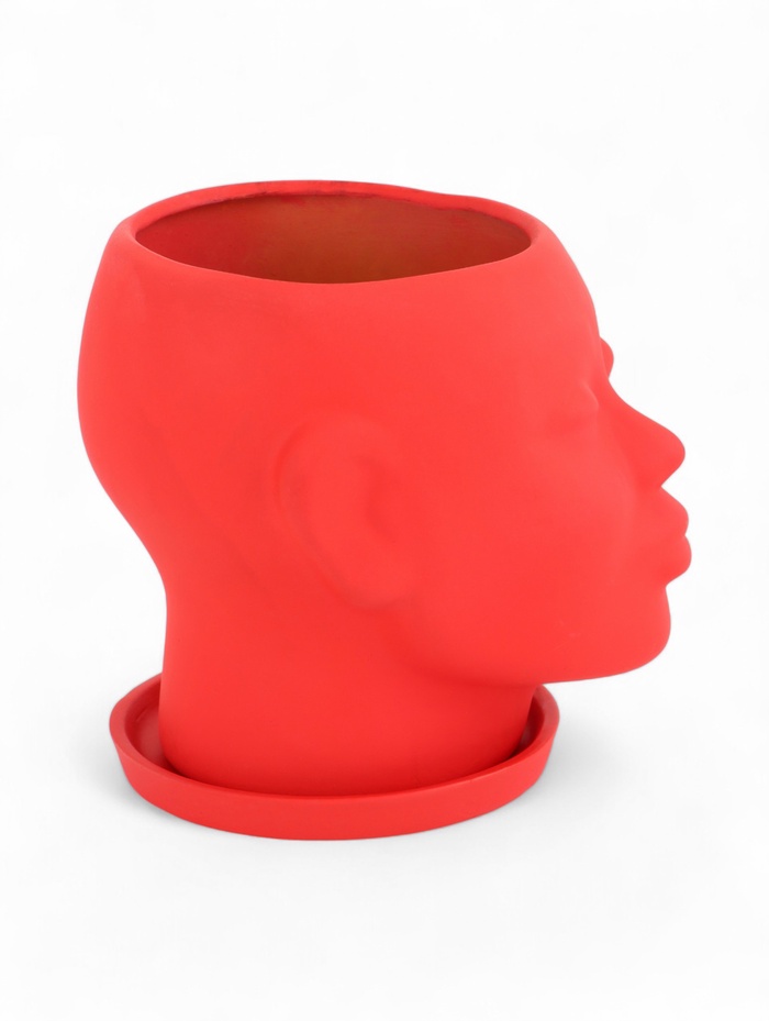 Декоративный горшок для цветов «Голова», 1.3 л, 16×16×14 см, керамический, с поддоном, красный
