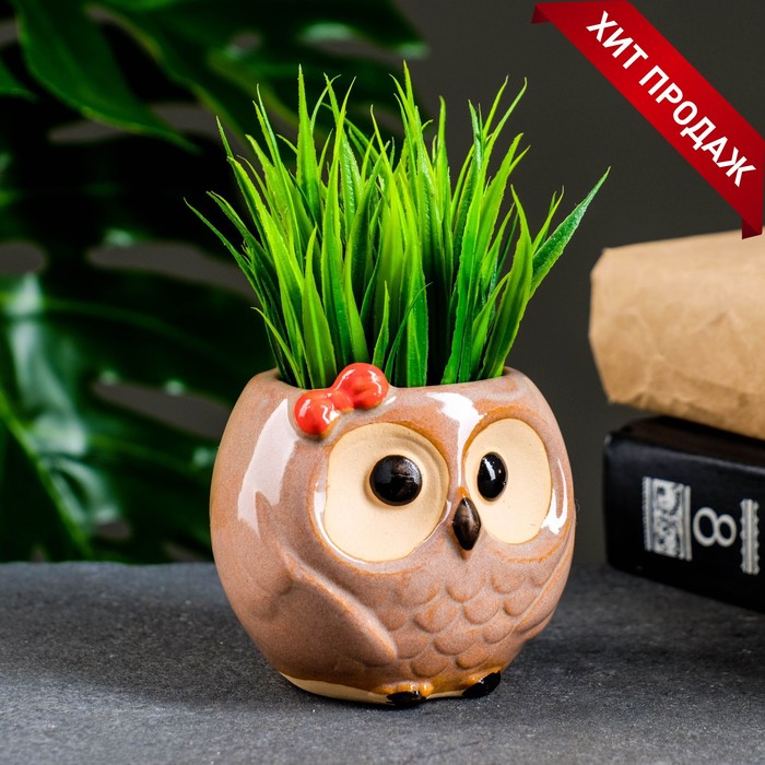 Декоративный горшок для цветов «Совёнок Бом», 180 мл, 7×6×6.5 см, керамический