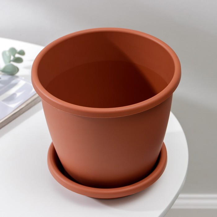 Горшок для цветов с поддоном «Афина», 2.2 л, пластиковый, коричневый