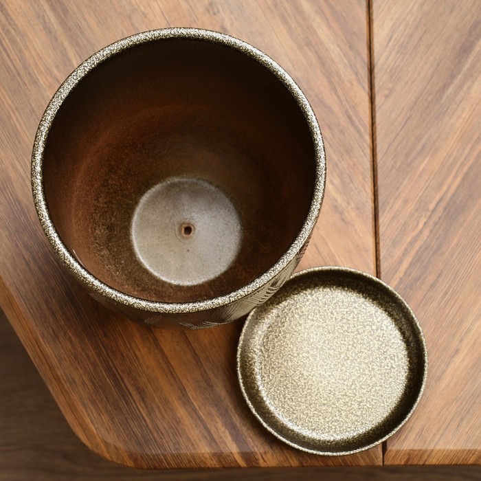 Горшок для цветов «Греция», керамический, с поддоном, 5 л, цвет тёмное золото