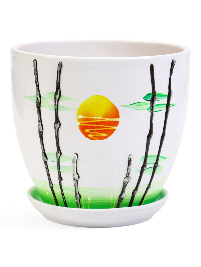 Горшок для цветов «Азия», 2.5 л, d=19 см, h=17 см, с поддоном, керамика, белый