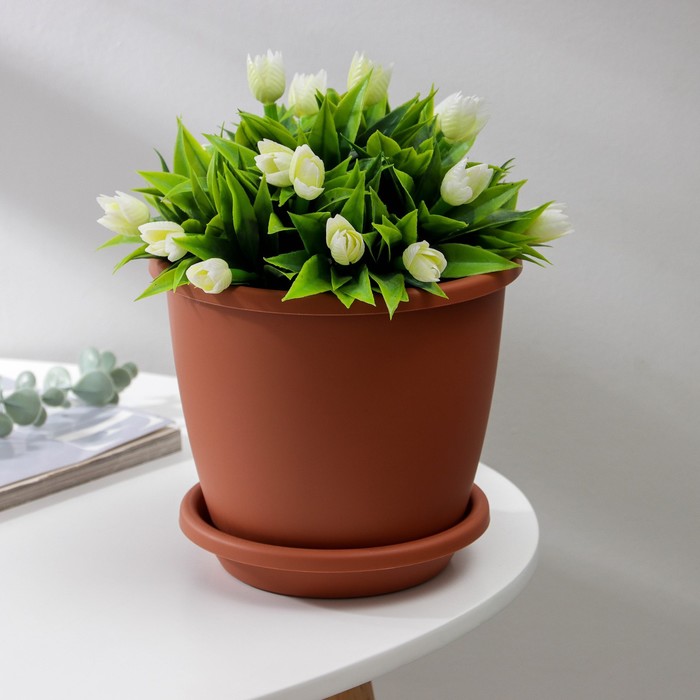 Горшок для цветов с поддоном «Афина», 2.2 л, пластиковый, коричневый